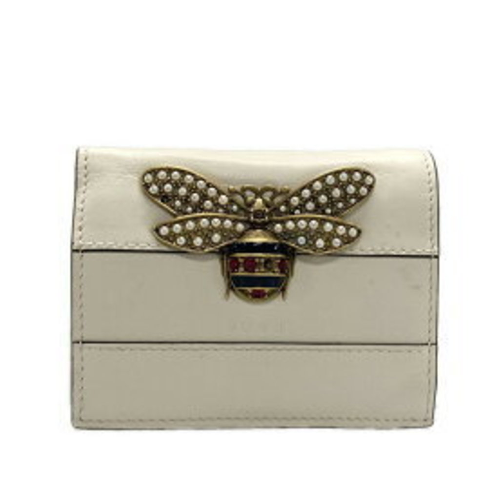 Gucci Bifold White Beads Margaret Queen Pearls Faux Wallet Ivory